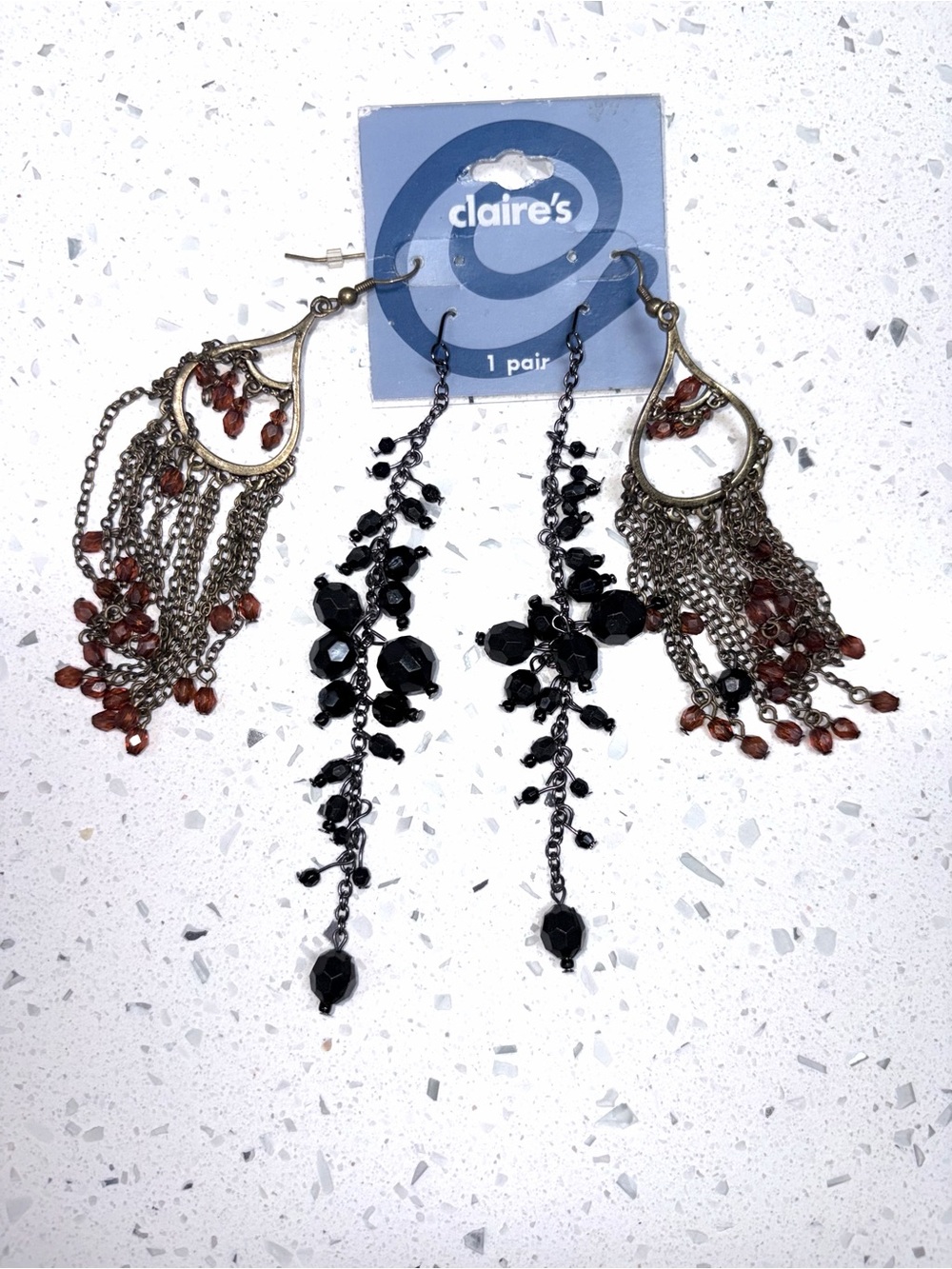 Claire's Black and Amber Dangle Earrings Trio